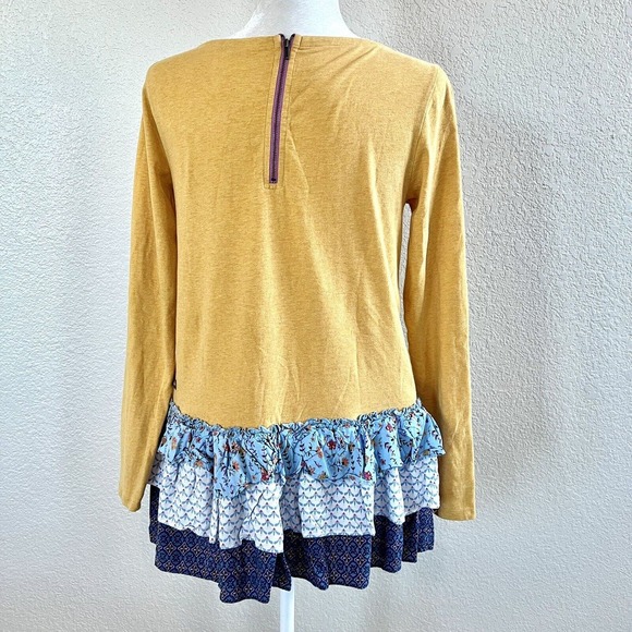 Matilda Jane Weekend Vibes Sz Small Yellow Mixed Floral Tiered Ruffle Hem Shirt - Picture 7 of 14